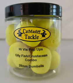 CatMaster Tackle Hi Vis Pop Ups Yellow Oily Fish/Crustaceans  Combo (Dumbells) 28mm