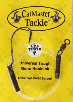 CatMaster Tackle Universal Tough Mono Hooklink 5/0 Trokar TK405B Barbless Hook