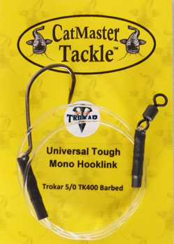 CatMaster Tackle Universal Tough Mono Hooklink 5/0 Trokar TK400 Barbed Hook